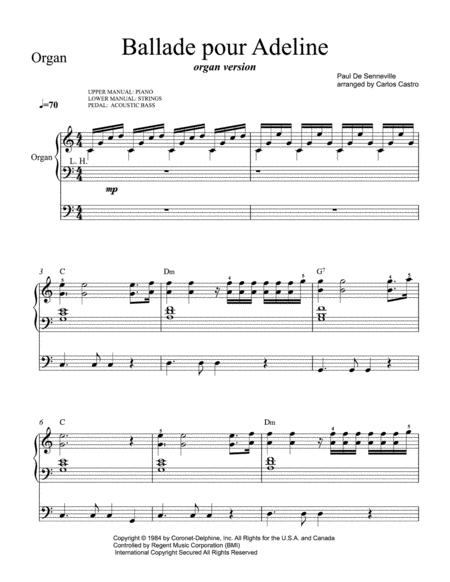 Ballade Pour Adeline Organ Version Sheet Music