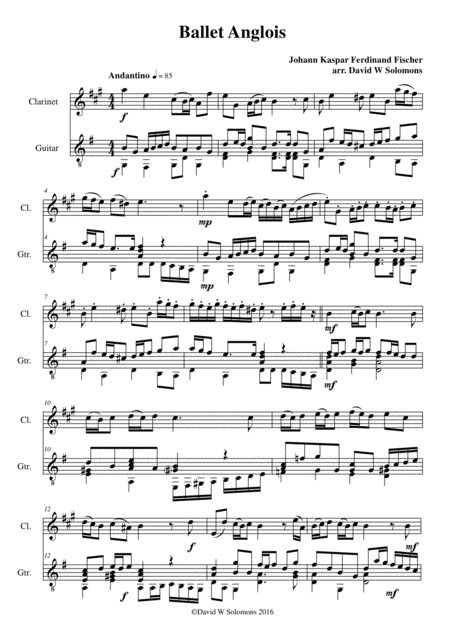 Free Sheet Music Ballet Anglois With Variations For Clarinet And Guitar