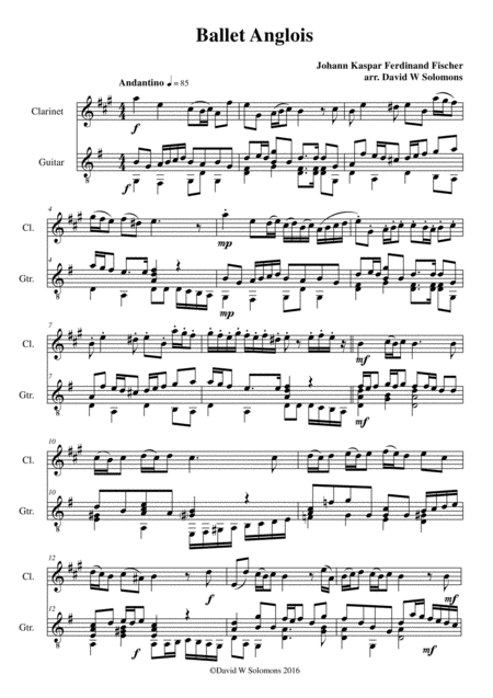 Ballet Anglois With Variations For Clarinet And Guitar Sheet Music