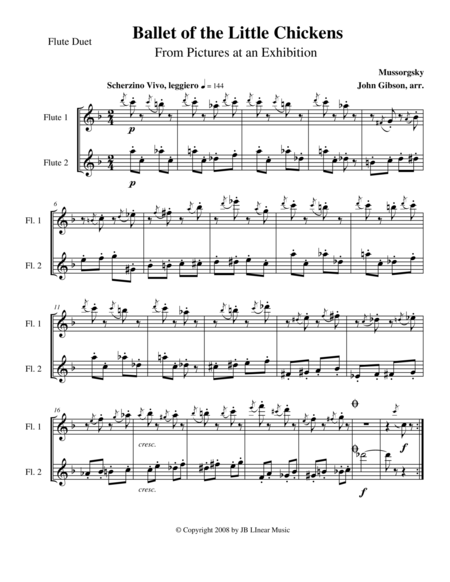 Ballet Of The Little Chickens By Mussorgsky For Flute Duet Sheet Music