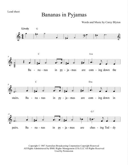 Bananas In Pyjamas Lead Sheet In High Key Of C Major Sheet Music