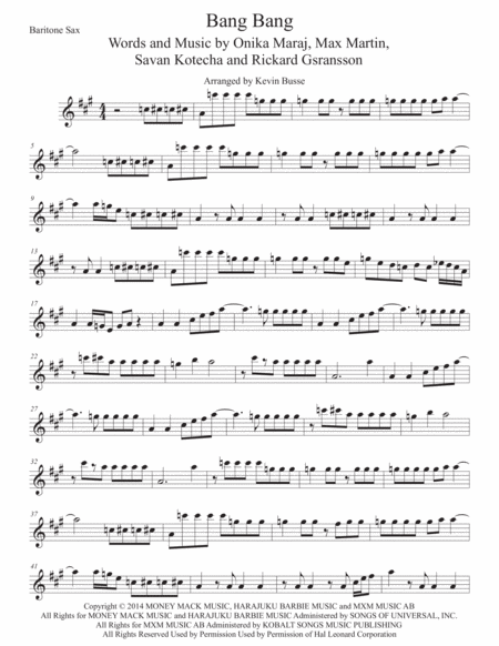 Bang Bang Original Key Bari Sax Sheet Music