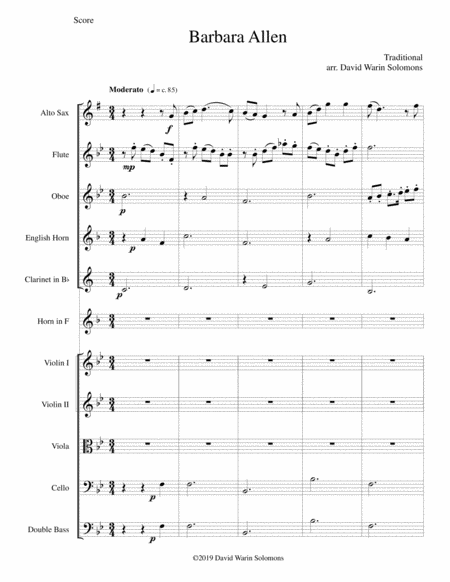 Free Sheet Music Barbara Allen For Alto Saxophone And Orchestra