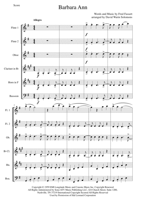 Free Sheet Music Barbara Ann For Wind Sextet