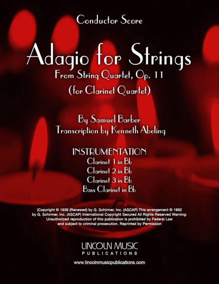 Free Sheet Music Barber Adagio For Strings For Clarinet Quartet
