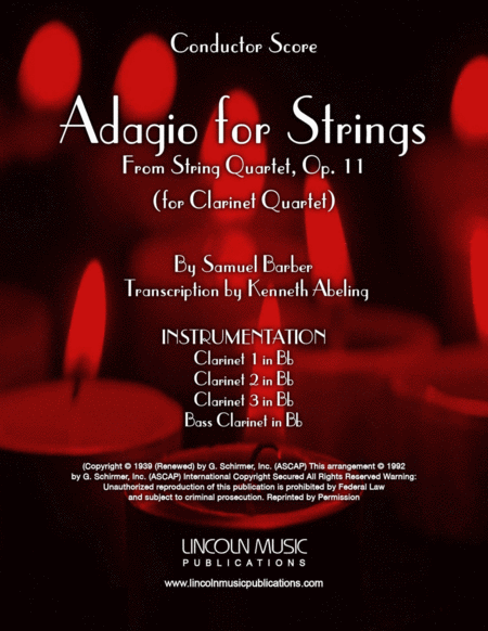 Barber Adagio For Strings For Clarinet Quartet Sheet Music