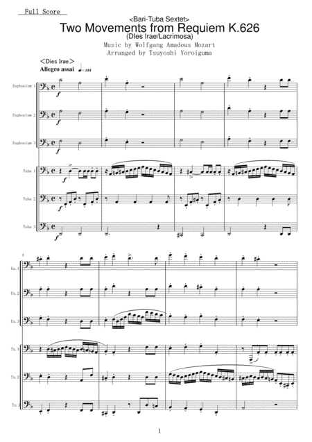 Free Sheet Music Bari Tuba Sextet Two Movements From Requiem K 626