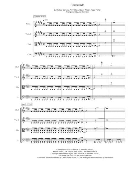 Free Sheet Music Barracuda For String Quartet