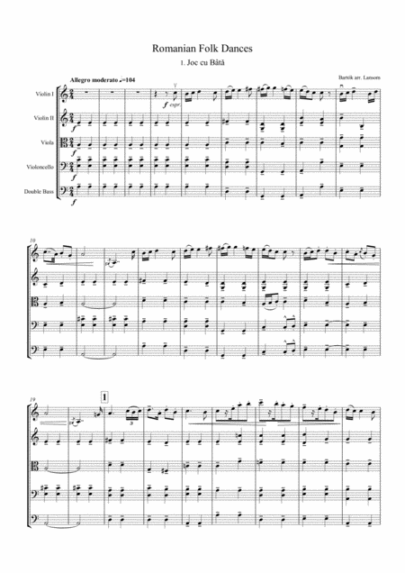 Free Sheet Music Bartok Romanian Dances