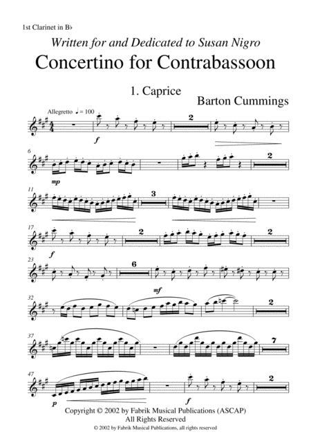 Free Sheet Music Barton Cummings Concertino For Contrabassoon And Concert Band 1st Bb Clarinet Part