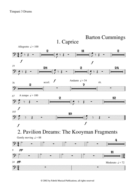 Barton Cummings Concertino For Contrabassoon And Concert Band Timpani Part Sheet Music