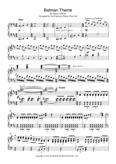 Batman Theme For Piano Sheet Music