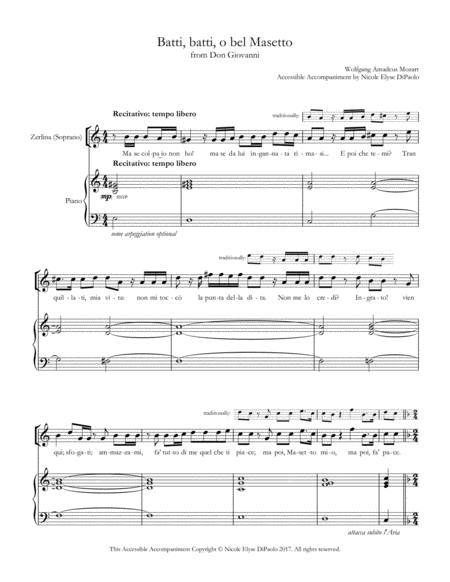 Free Sheet Music Batti Batti O Bel Masetto Zerlina From Don Giovanni Accessible Accompaniments Edition