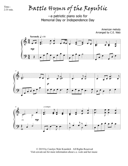 Battle Hymn Of The Republic For A Patriotic Memorial Day Or Independence Day Sheet Music