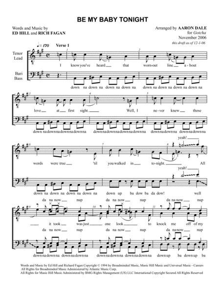 Free Sheet Music Be My Baby Tonight Male Barbershop