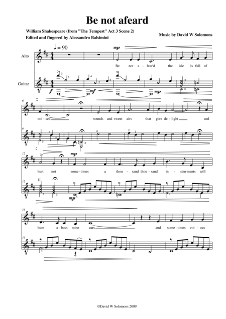 Free Sheet Music Be Not Afear D For Alto And Guitar