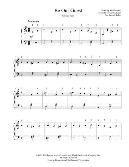 Free Sheet Music Be Our Guest For Easy Piano