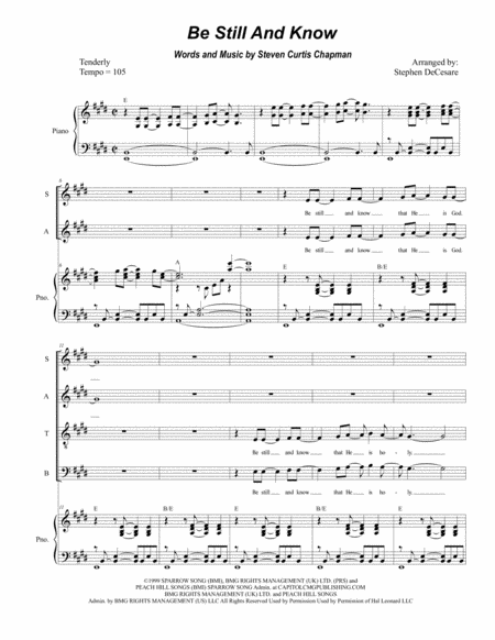 Free Sheet Music Be Still And Know For Satb