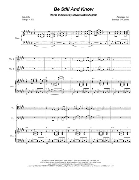Free Sheet Music Be Still And Know For String Quartet And Piano