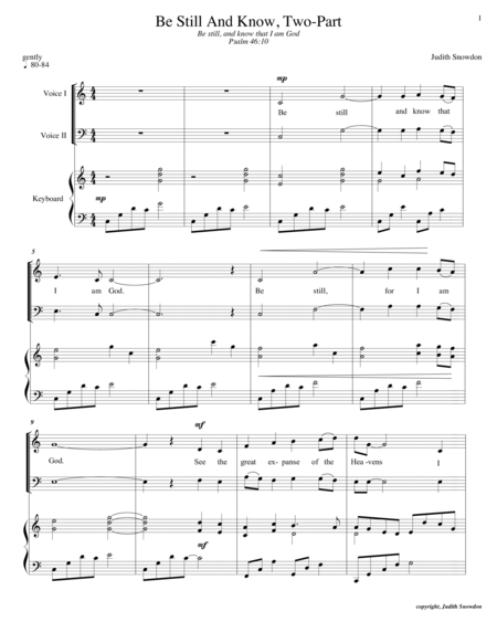 Free Sheet Music Be Still And Know That I Am God Two Part