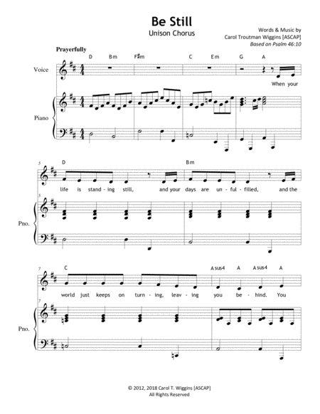 Free Sheet Music Be Still Unison Chorus