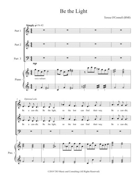 Be The Light For Three Part Mixed Voices Reproducible Sheet Music