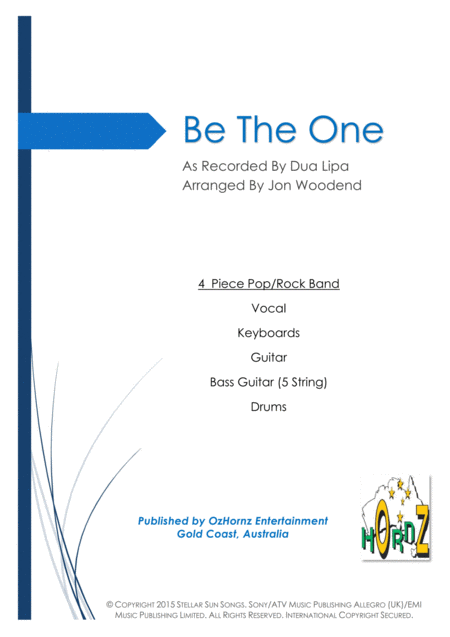 Be The One 4 Piece Pop Rock Band Sheet Music