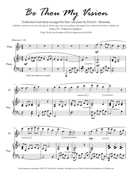 Free Sheet Music Be Thou My Vision Arr For Flute And Piano