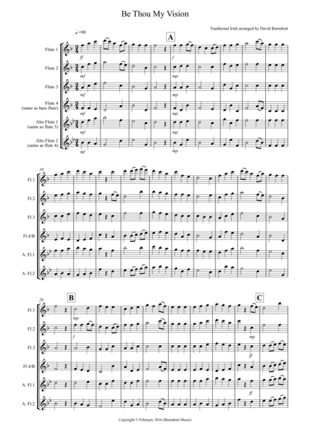 Be Thou My Vision For Flute Quartet Sheet Music