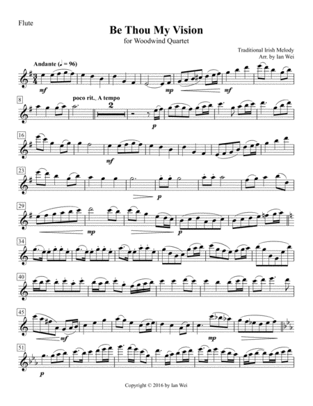 Be Thou My Vision For Woodwind Quartet Sheet Music