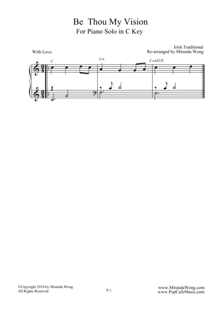 Be Thou My Vision Piano Solo In C Key Romantic Version Sheet Music