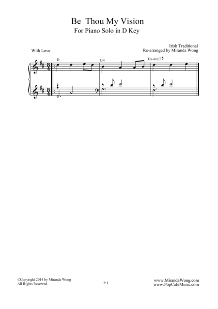 Be Thou My Vision Piano Solo In D Key Romantic Version Sheet Music