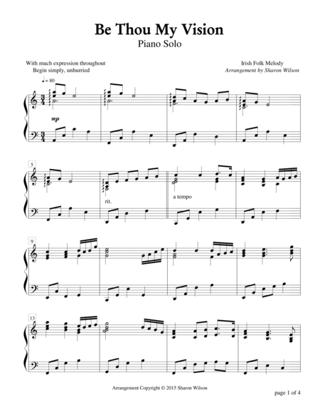 Be Thou My Vision Piano Solo Sheet Music