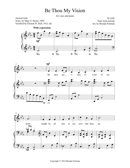 Be Thou My Vision Slane Medium Voice Arr Brenda Portman Sheet Music