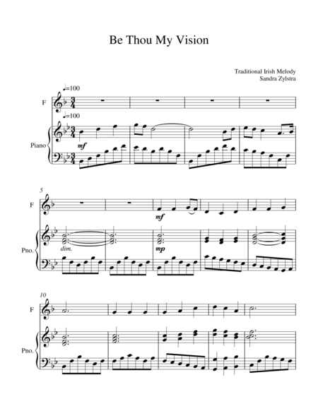 Be Thou My Vision Treble F Instrument Solo Sheet Music