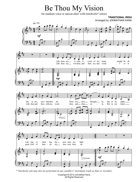 Free Sheet Music Be Thou My Vision Vocal Tinwhistle Piano
