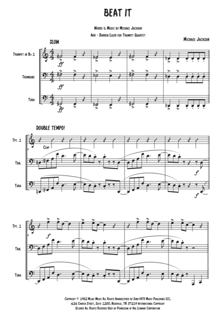 Free Sheet Music Beat It Brass Trio