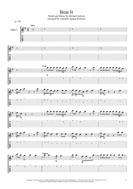 Beat It Fingerstyle Guitar Quartet Sheet Music