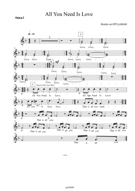 Free Sheet Music Beatles All You Need Part Vocal 2