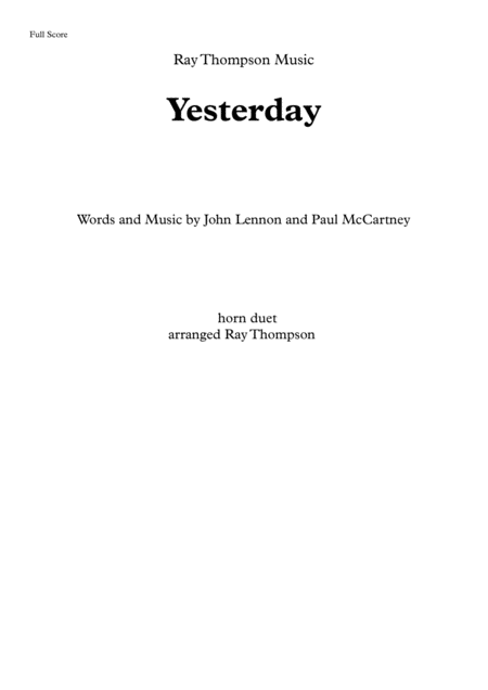 Beatles Yesterday Horn Duet Sheet Music