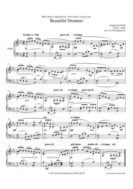 Free Sheet Music Beautiful Dreamer Piano