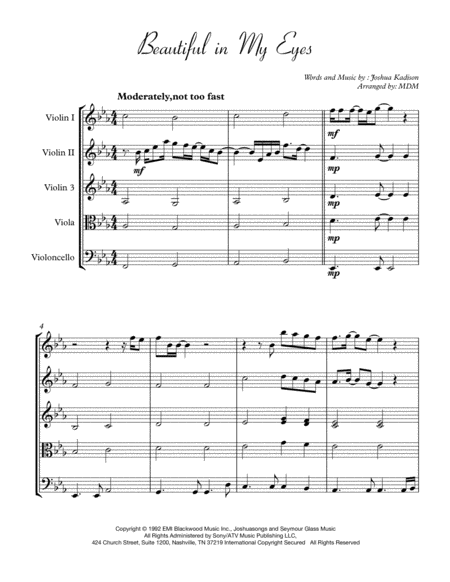 Beautiful In My Eyes String Quartet Score And Parts Sheet Music