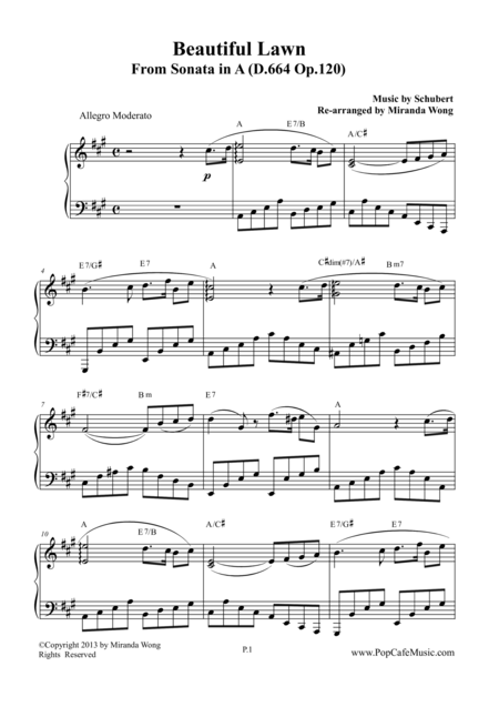 Beautiful Lawn From Sonata In A D 664 Op 120 By Schubert Sheet Music