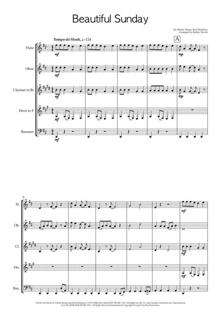 Free Sheet Music Beautiful Sunday For Wind Quintet