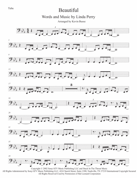 Free Sheet Music Beautiful Tuba Original Key