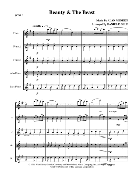 Beauty And The Beast Flute Choir Sheet Music