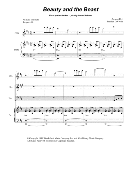 Free Sheet Music Beauty And The Beast For Brass Quartet