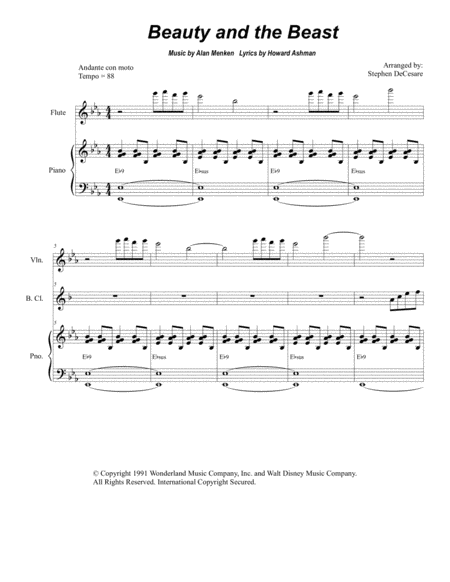 Beauty And The Beast For Clarinet Choir Sheet Music