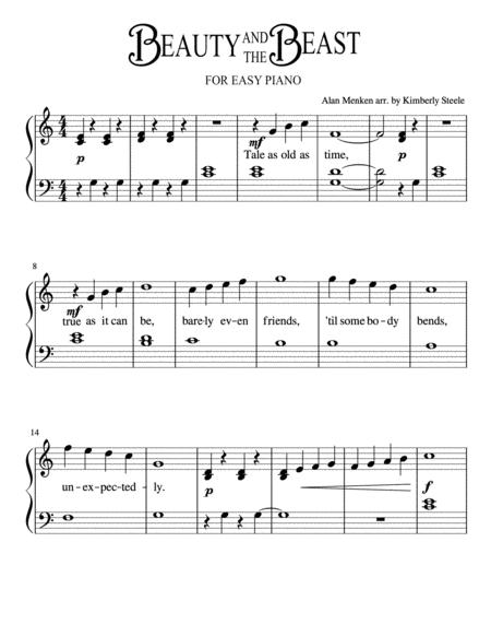 Beauty And The Beast For Easy Piano Sheet Music