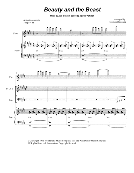 Beauty And The Beast For Woodwind Choir Sheet Music